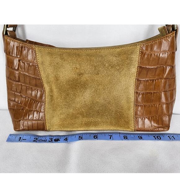 OROTON VINTAGE BROWN LEATHER AND SUEDE SHOULDER PURSE CROC PATTERN - Picture 15 of 16